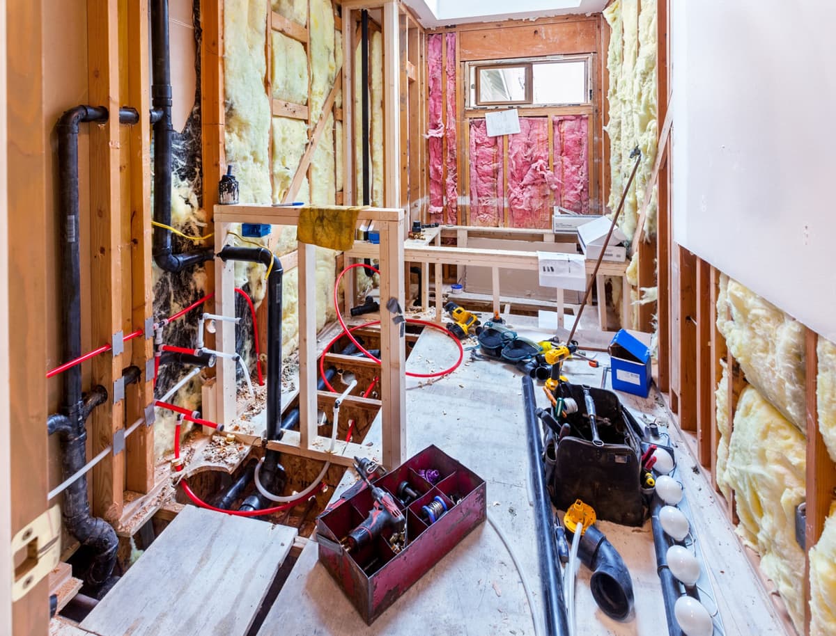Bathroom renovation construction in progress