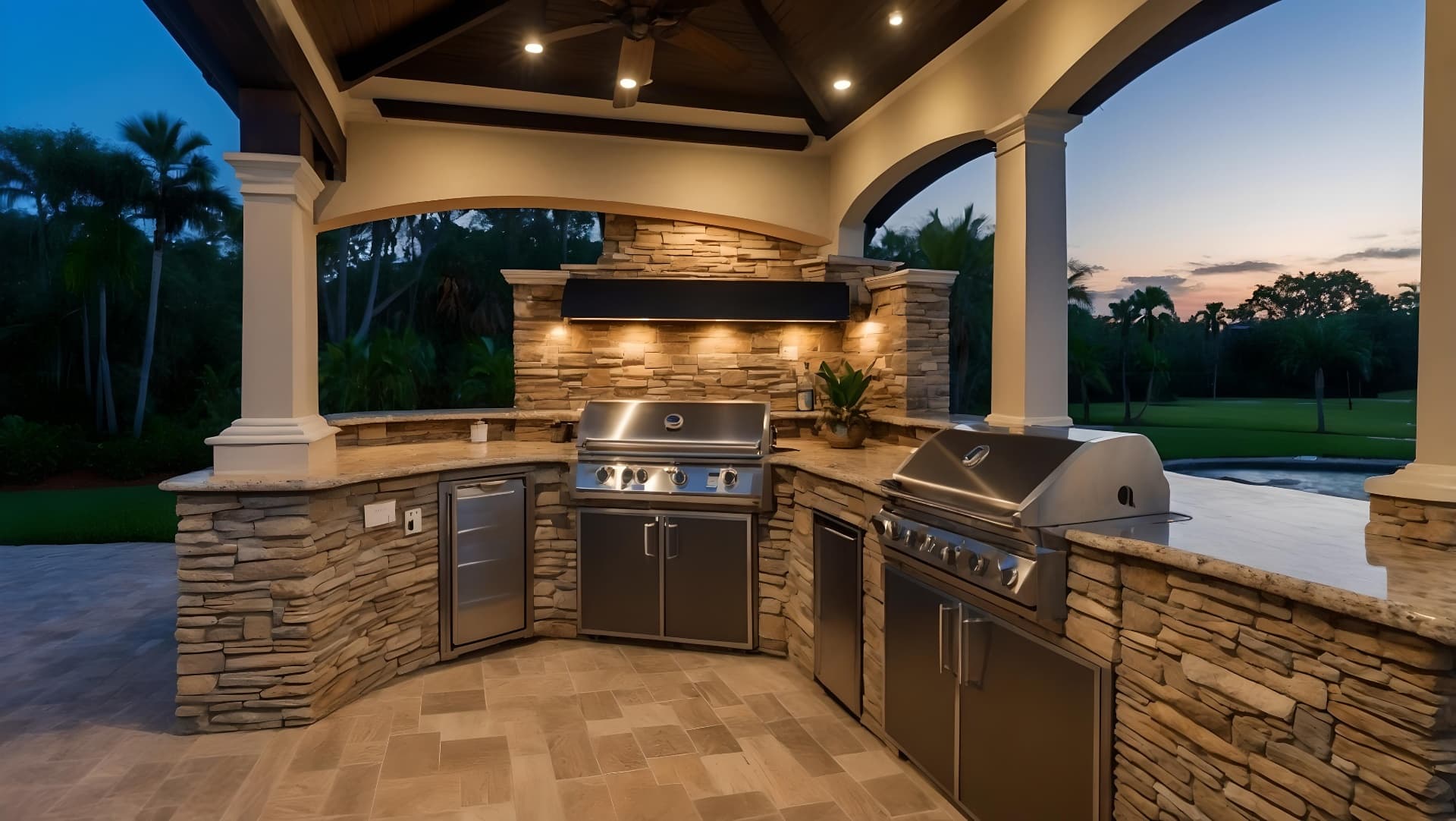 Florida lanai with outdoor kitchen setup