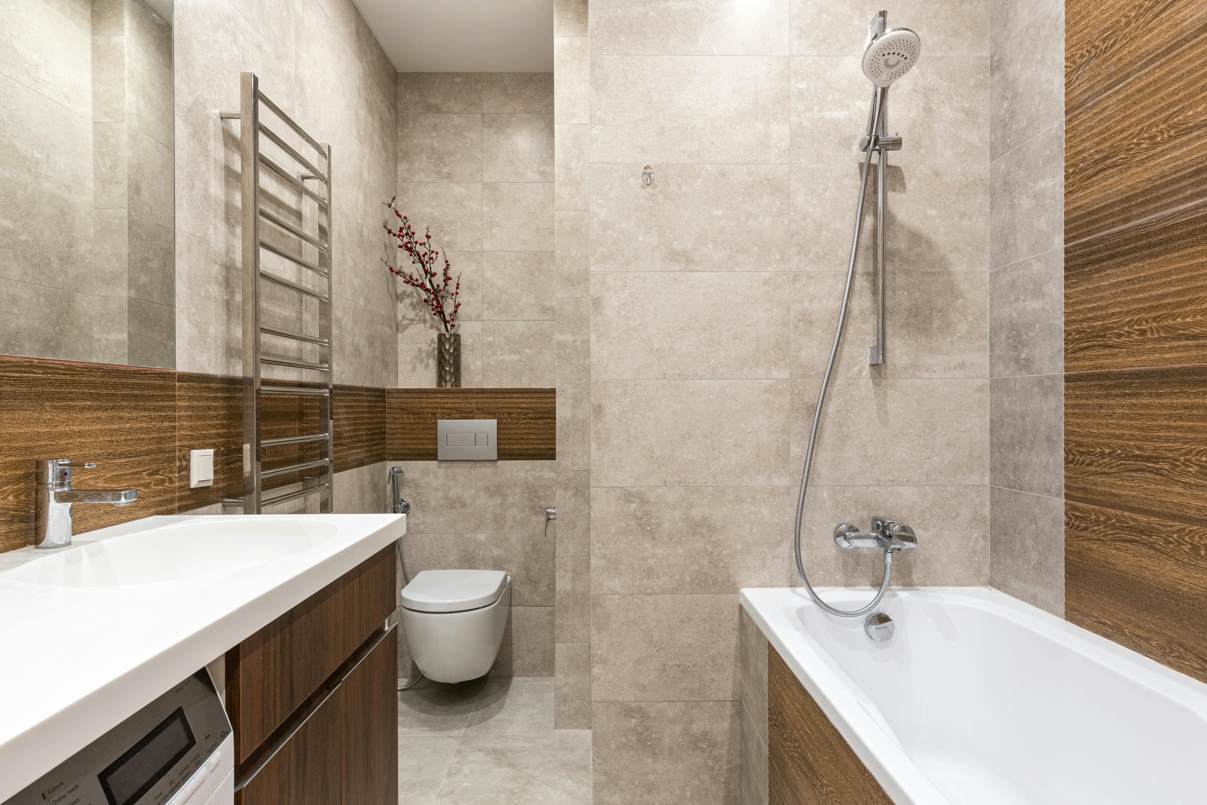 Bathroom showing tub-shower combo