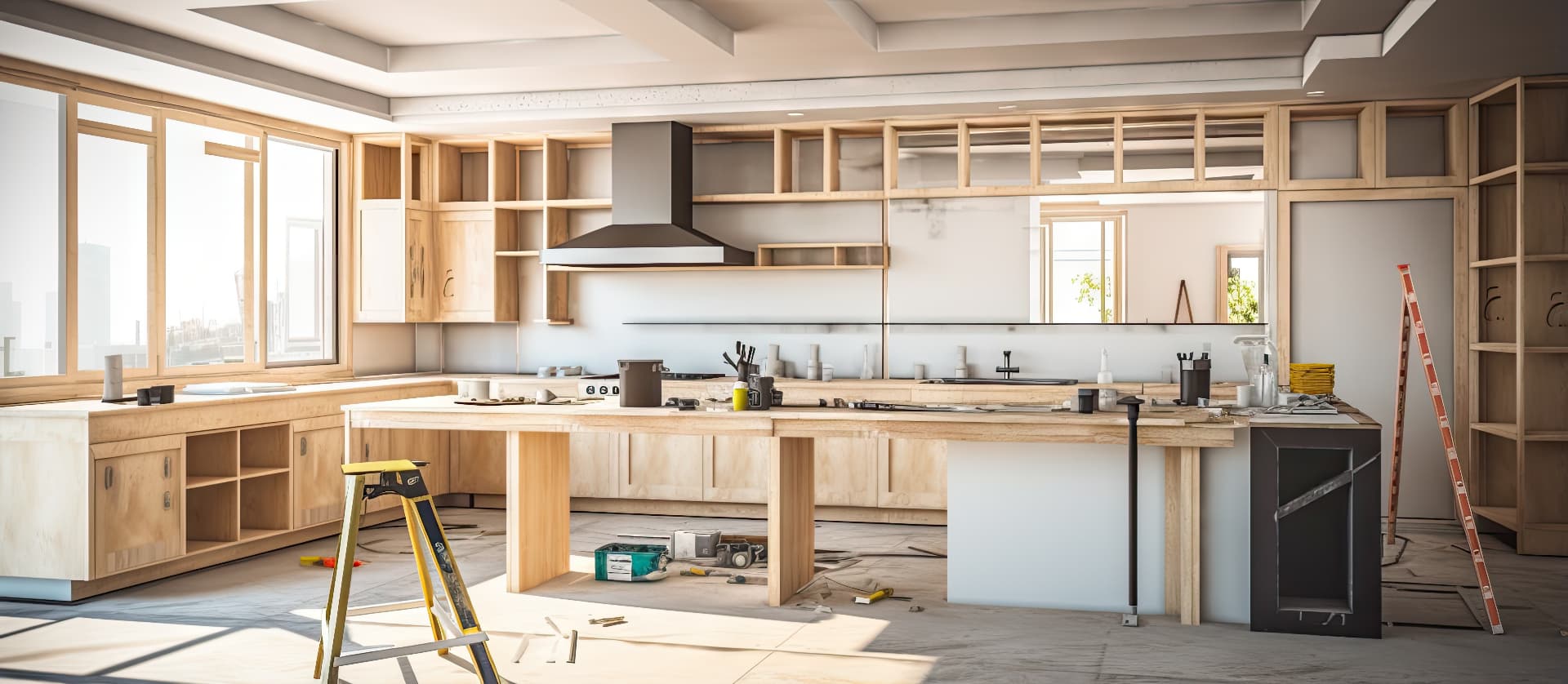 Kitchen renovation in progress showing construction phase